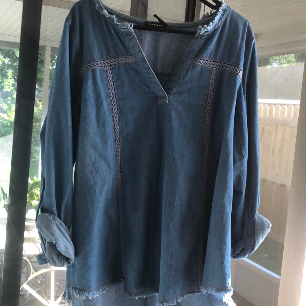 Oversized denim shirt